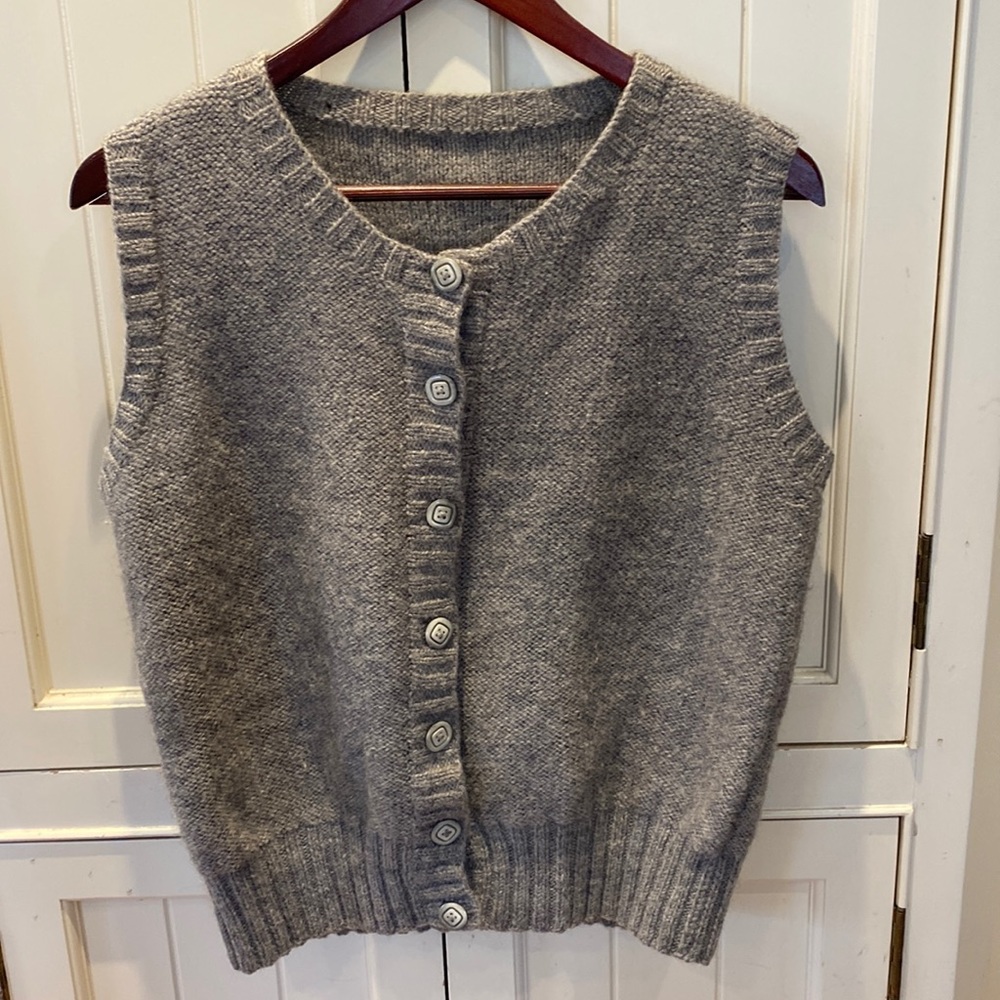 Grey Sleeveless Button-Front Knit Sweater Vest